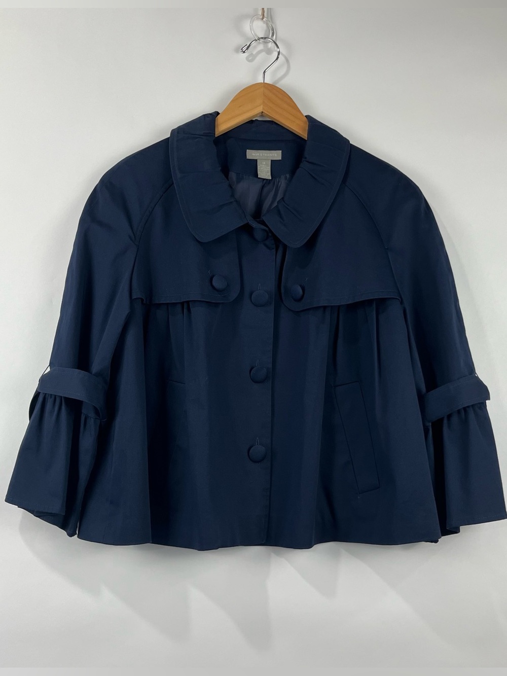Investments Size 14 Ruffle Collar Swing Jacket Fabric Covered Buttons NWOT